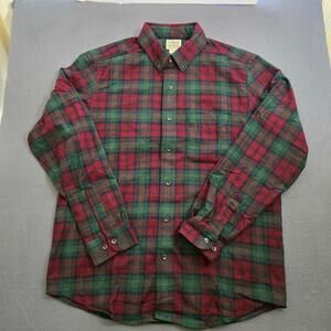 L.L. Bean Men Medium Red Flannel Tartan Scotch Traditional Fit Long Sleeve Shirt